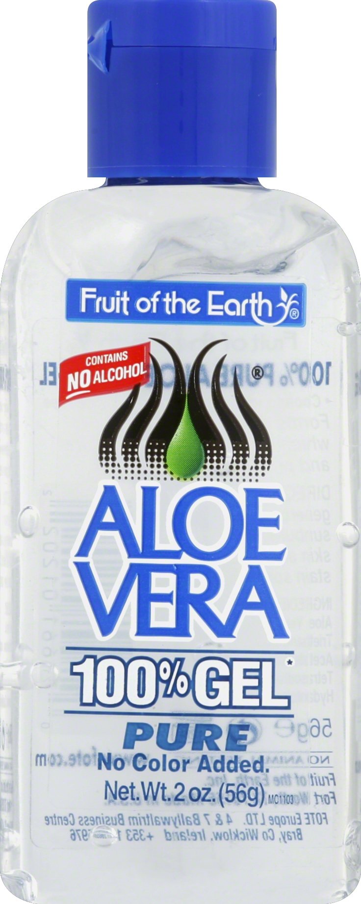 Fruit of the Earth Aloe Vera gel 2oz offers quick absorption and fragrance-free hydration.