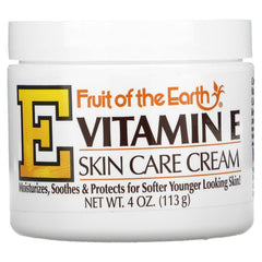 Fruit of the Earth Bogo Cream Vitamin-E 4oz jar with smooth texture for dry skin hydration.
