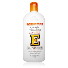 Fruit of the Earth Vitamin E Lotion 16oz bottle pour demonstrates easy application