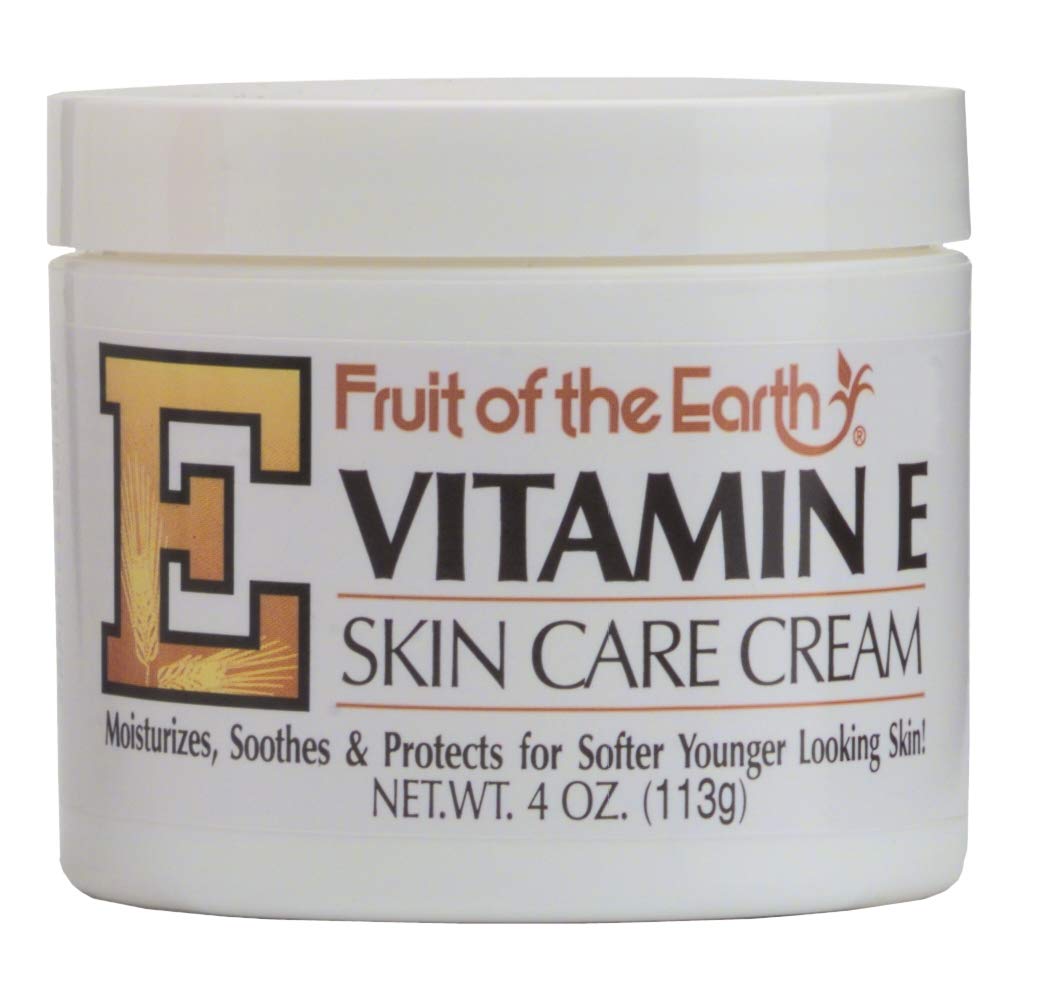 Fruit of the Earth Vitamin E Skin Care Cream jar closeup showing rich moisturizing texture.