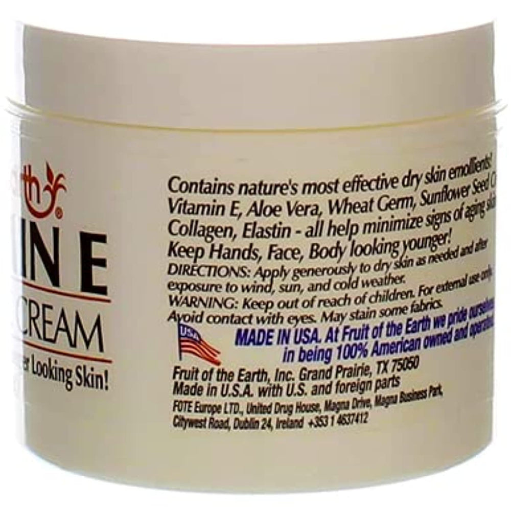 Fruit of the Earth Vitamin E Skin Care Cream cruelty-free badge reinforces ethical skincare choice.