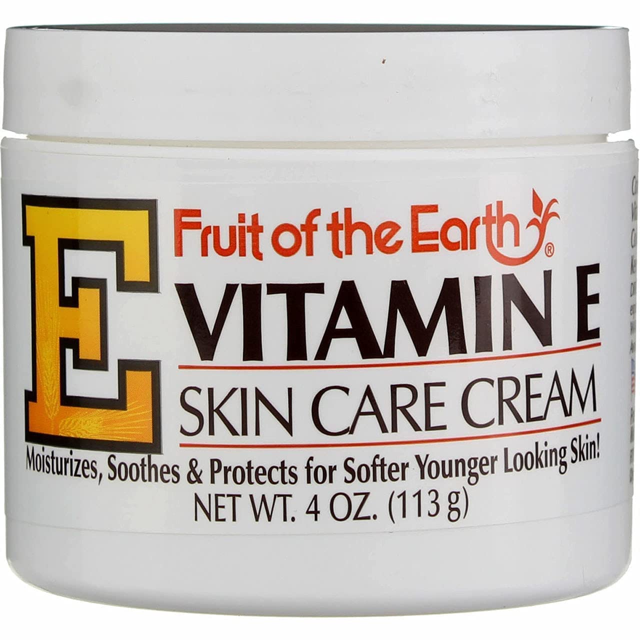 Fruit of the Earth Vitamin E Skin Care Cream overview shot communicates versatile use for hands face body.