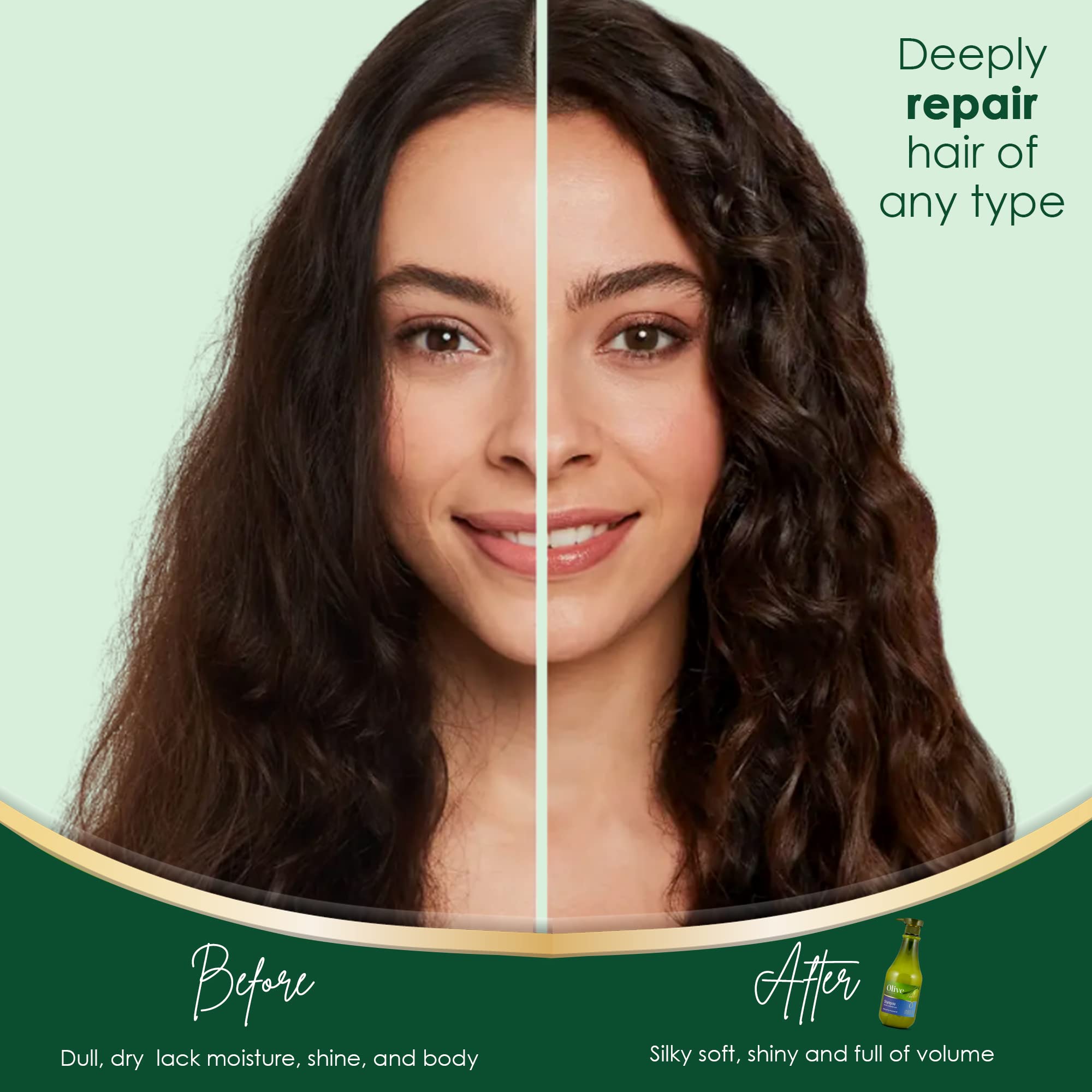 Frulatte Olive Shampoo results on dry hair becoming softer