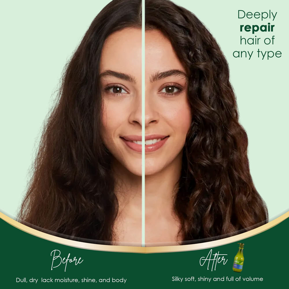 Frulatte Olive Shampoo results on dry hair becoming softer