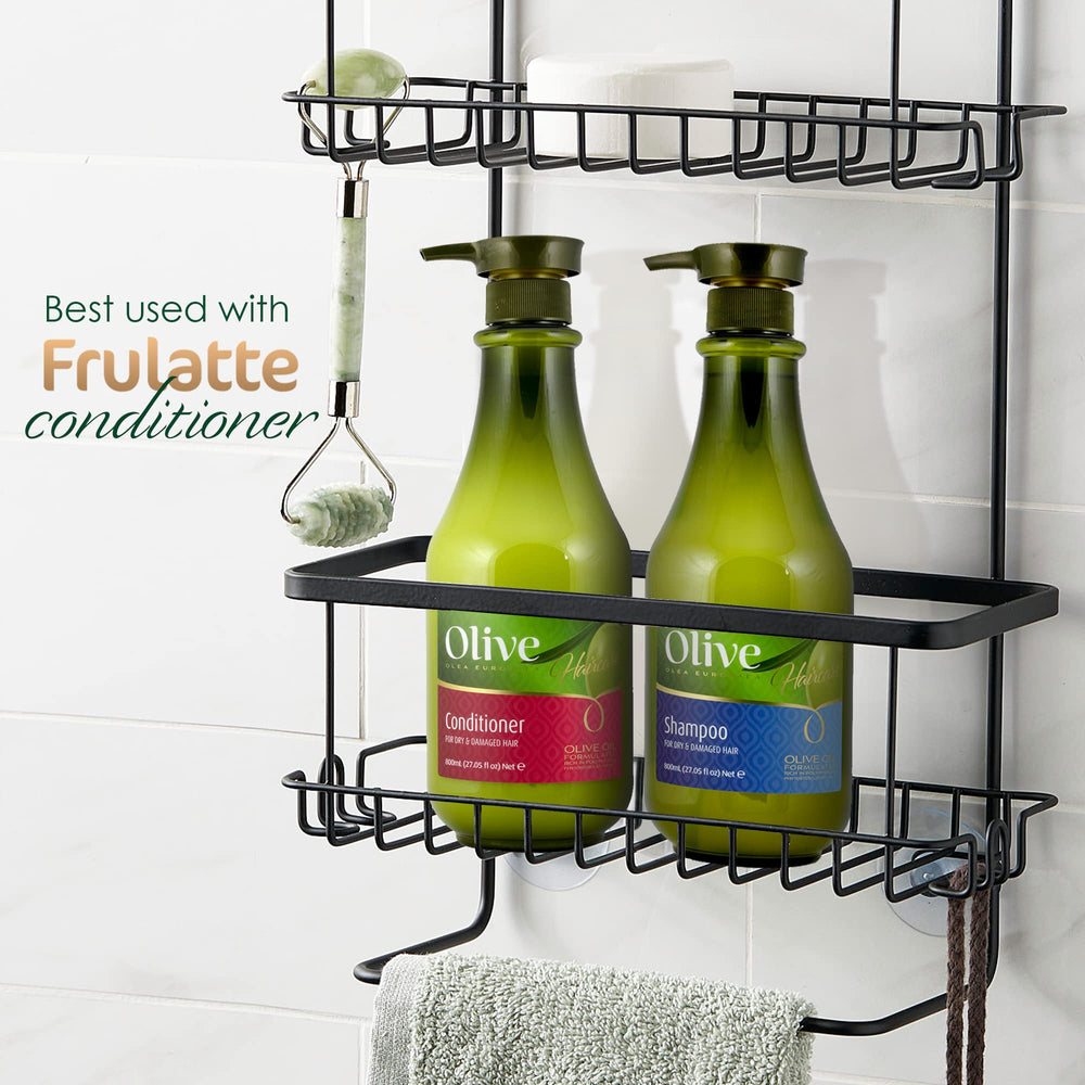 Frulatte Olive Shampoo bottle in bathroom inviting routine
