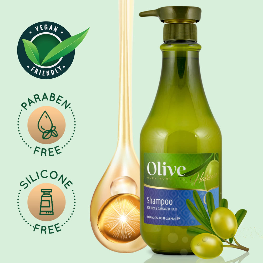 Frulatte Olive Shampoo bottle back label highlights organic olive oil benefits