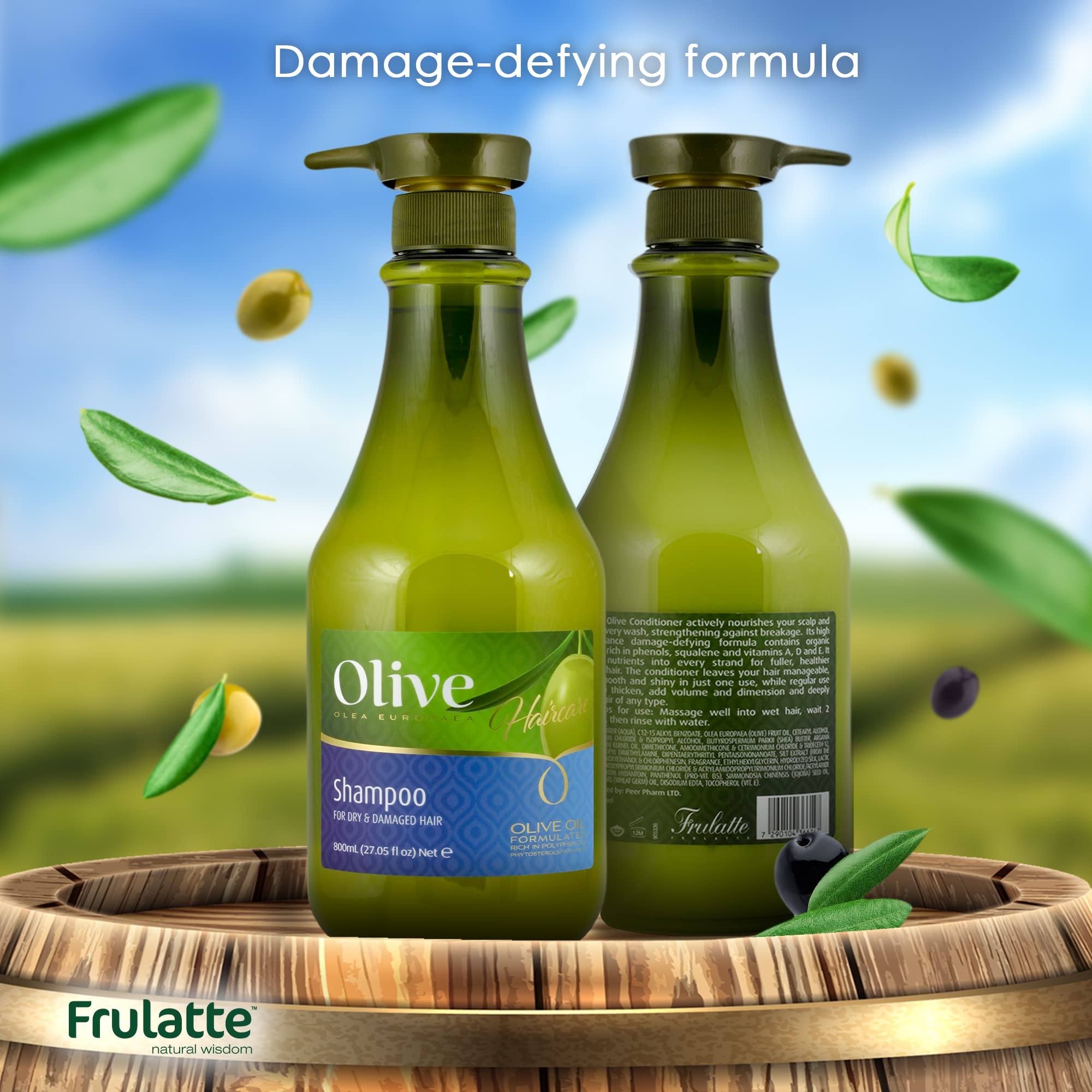 Frulatte Olive Shampoo wet-hair rinse shows gentle cleansing action
