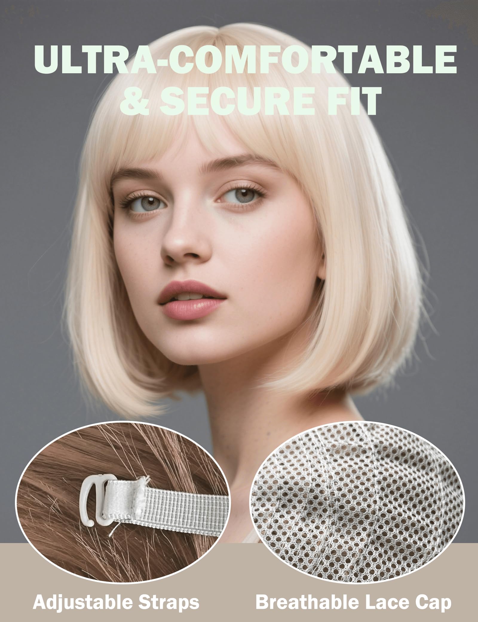 FSLLZCJY Blonde Bob Wig adjustable straps ensure secure, comfortable fit
