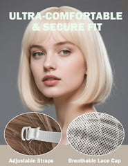 FSLLZCJY Blonde Bob Wig adjustable straps ensure secure, comfortable fit