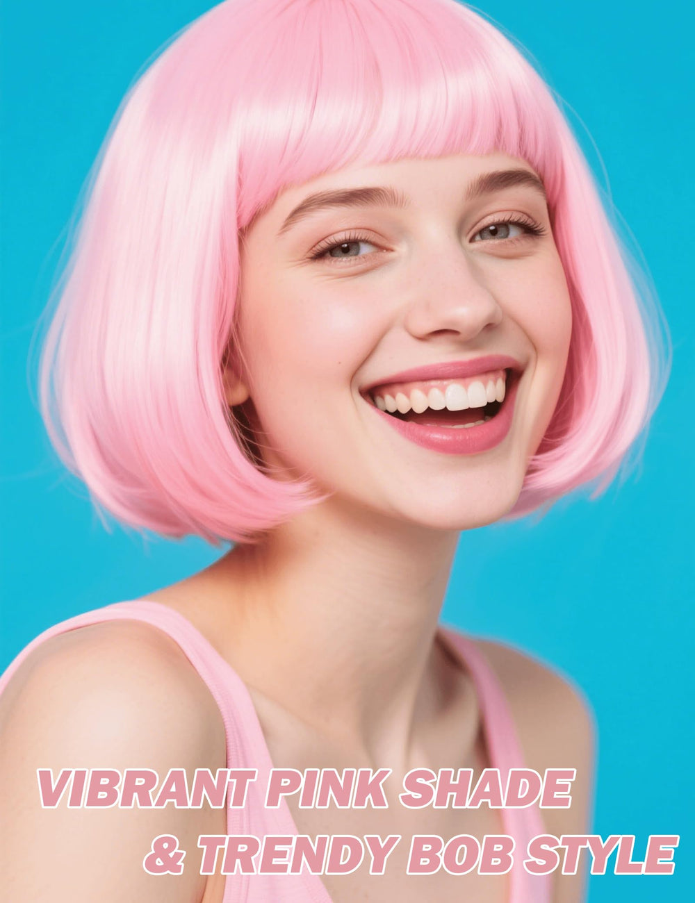 FSLLZCJY adjustable-cap detail on the light pink bob wig ensures a secure, comfortable fit