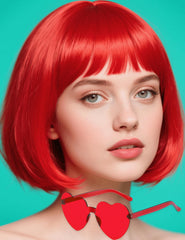 FSLLZCJY red bob wig with heart sunglasses for bold day-to-night style.