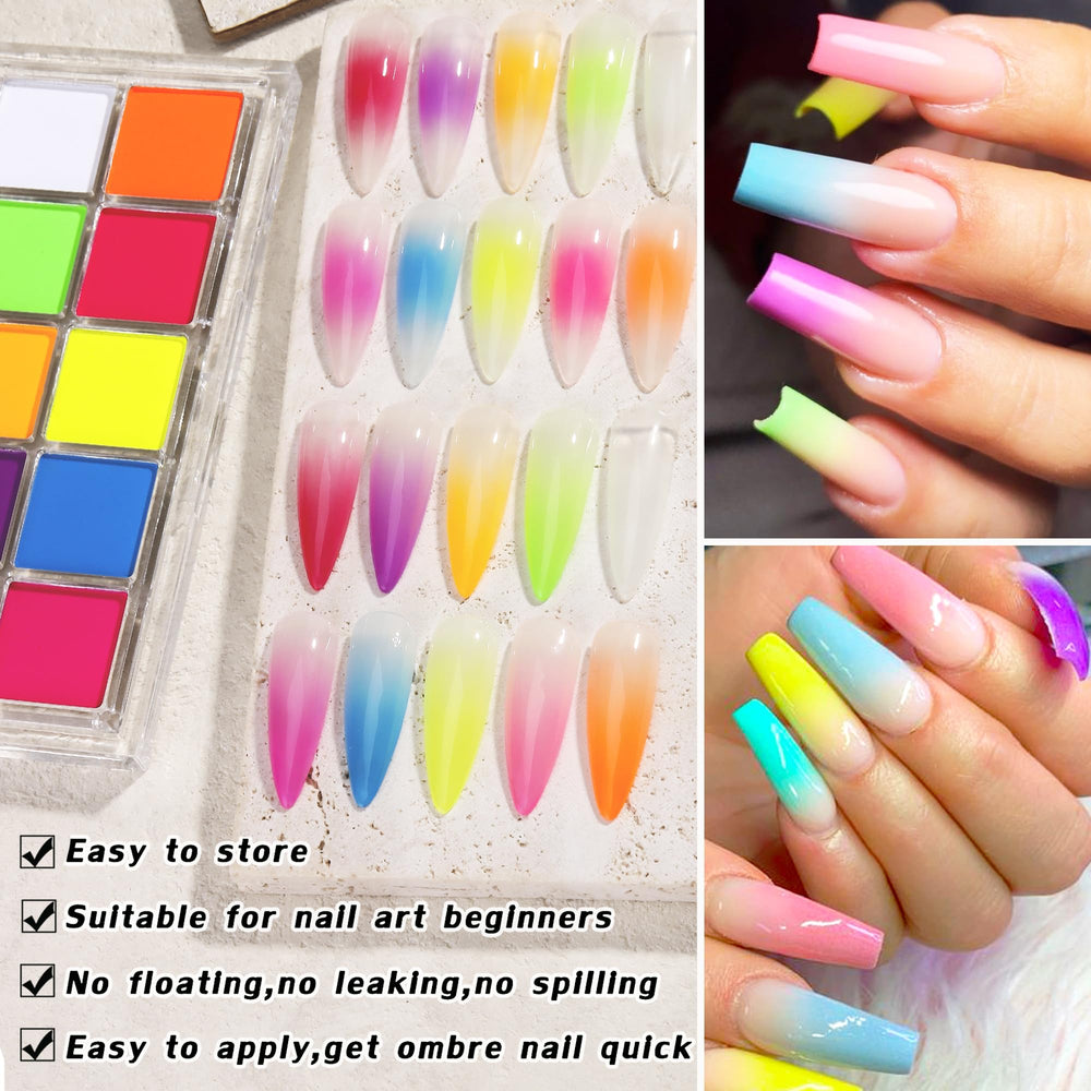 FSpronail neon pigments create crisp ombre effects on nails.