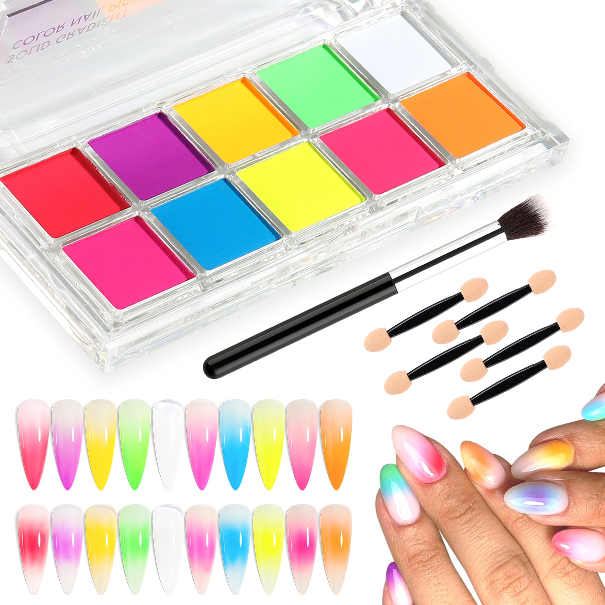 FSpronail Neon pigment set palette with 10 vibrant colors for bold ombre nails.
