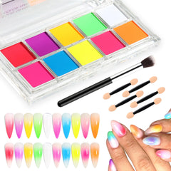 FSpronail Neon pigment set palette with 10 vibrant colors for bold ombre nails.