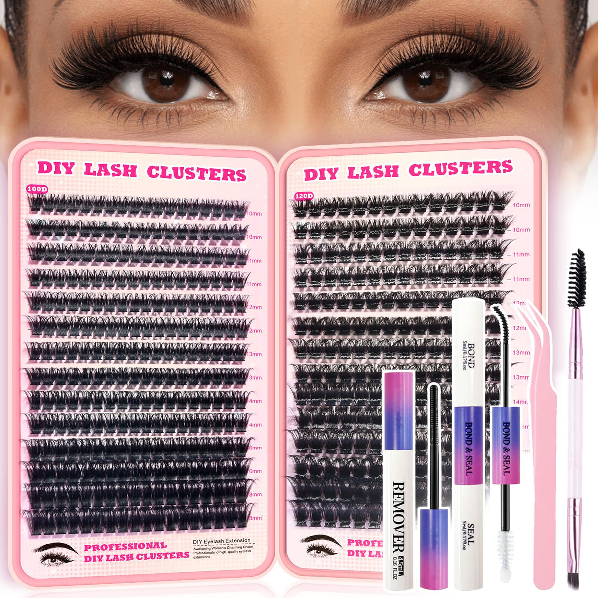 FTBZCF Lash Clusters Kit contents shown for a complete at home DIY lash set.