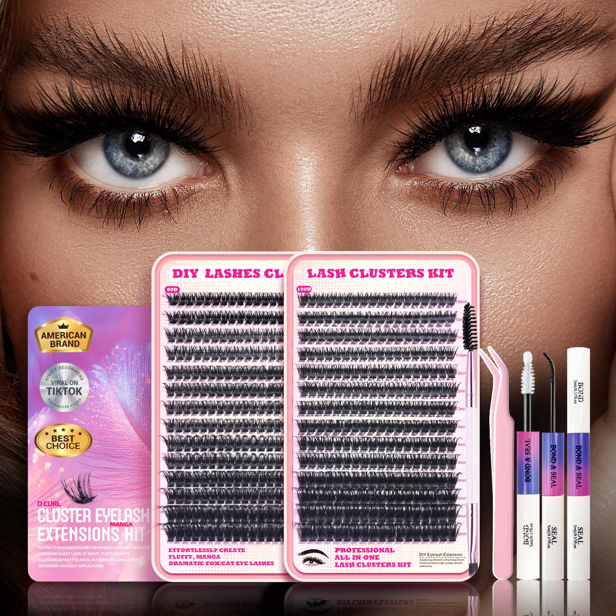 FTBZCF manga lash clusters kit overview for at-home extensions.