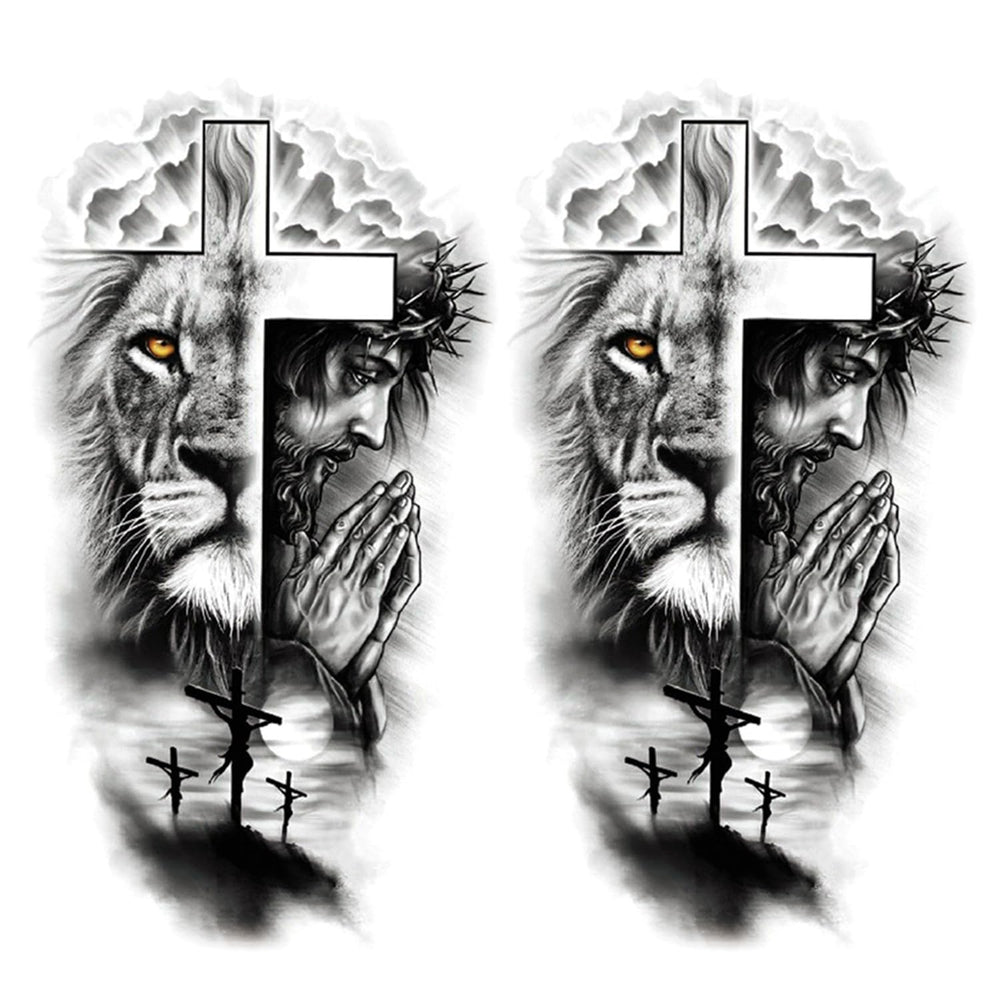 FTVLTAT Jesus Cross tattoo sheet 01, bold cross design for facial or arm art, waterproof.