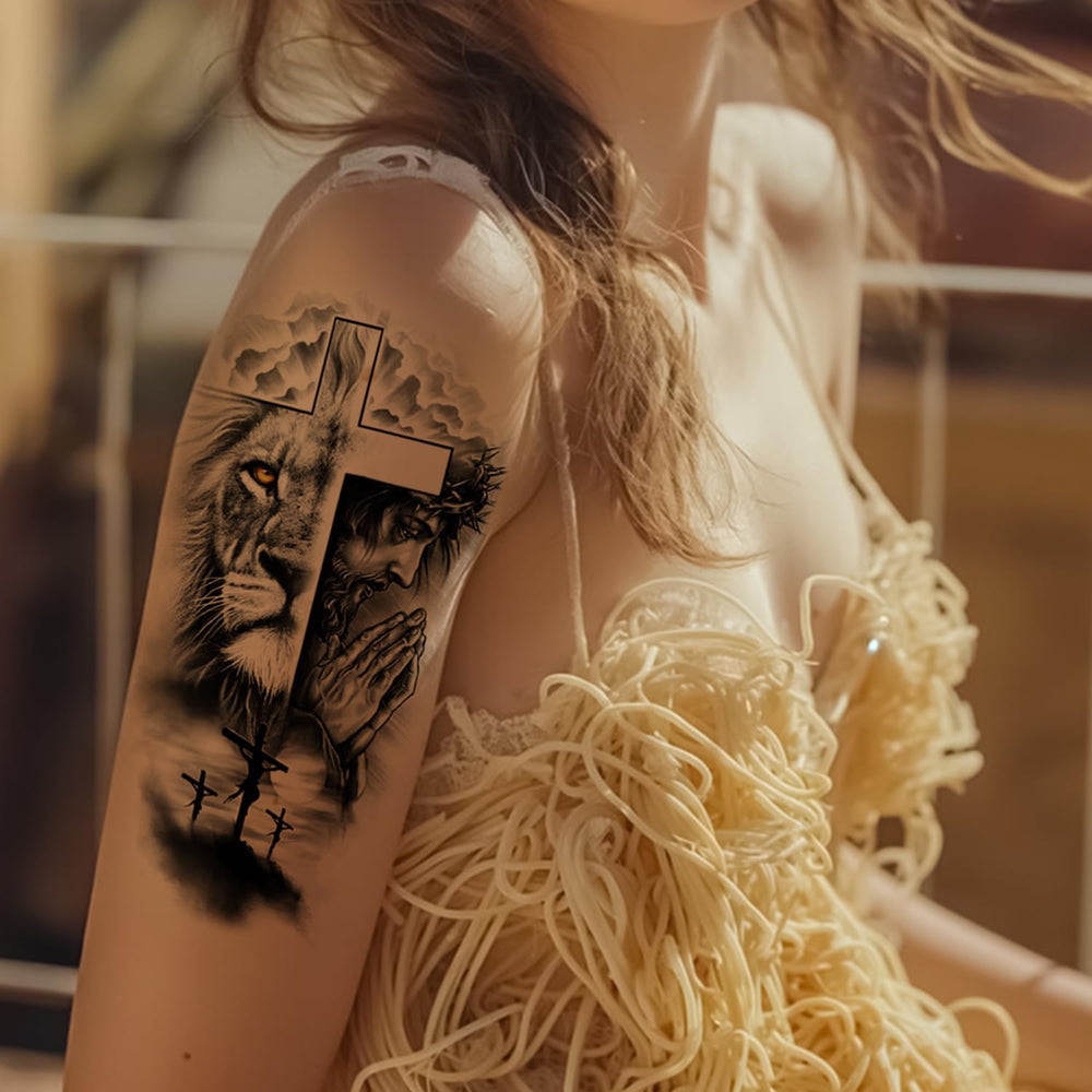 FTVLTAT Jesus Cross tattoo sheet 02, versatile for festivals and photoshoots, easy removal.