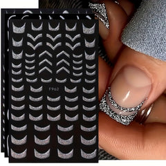 FUKIDOG French-tip 3D stickers with silver glitter for chic nails