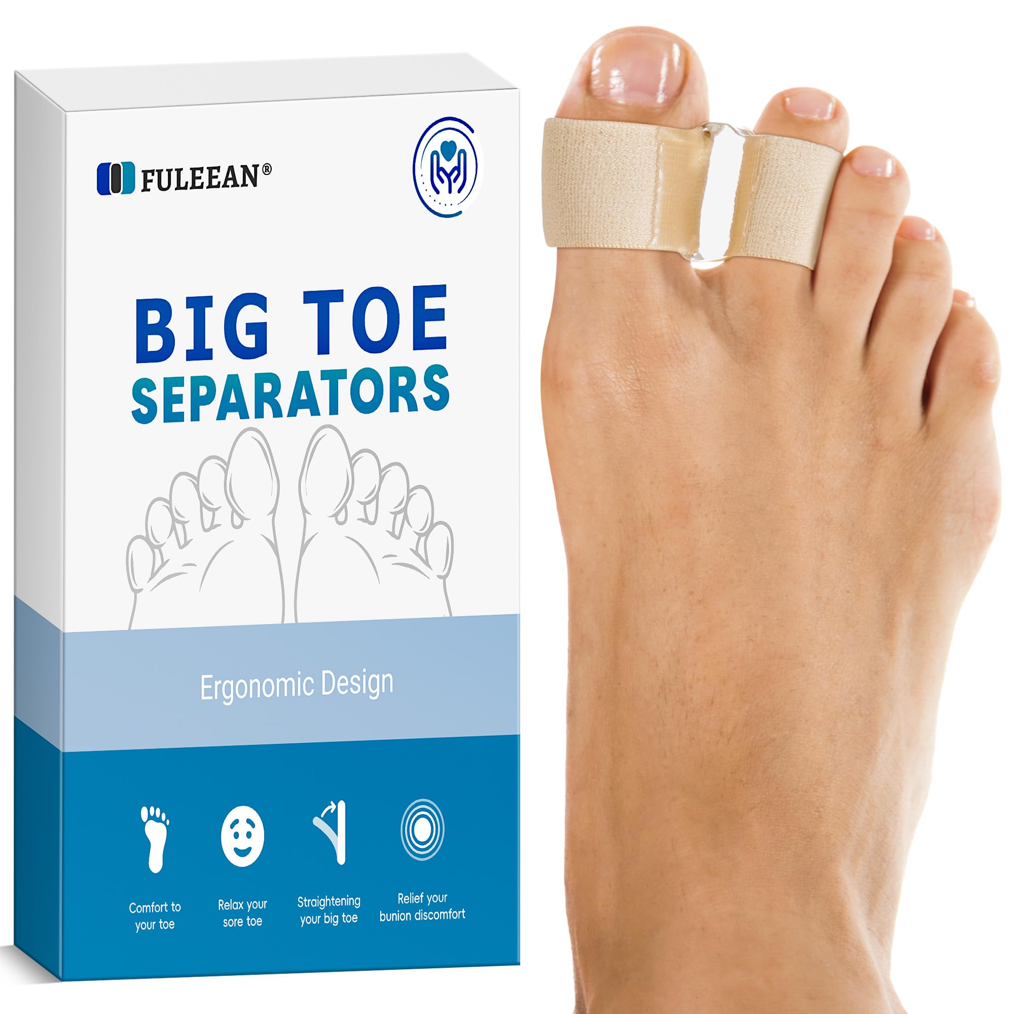 FULEEAN Big Toe Spacer 2 Loops beige packaging supports toe alignment and comfort.