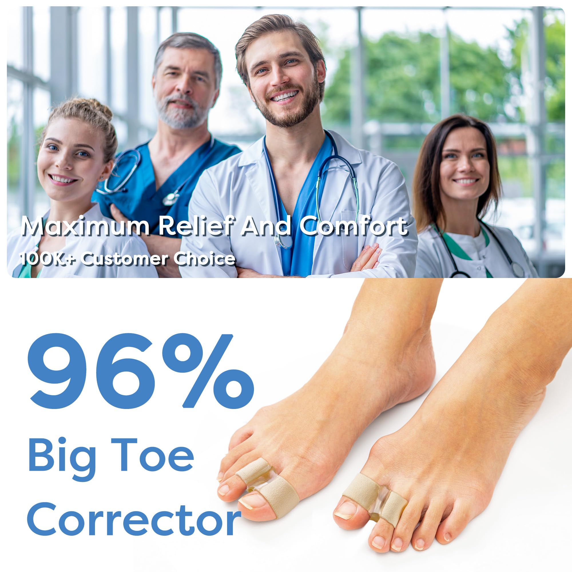 FULEEAN Big Toe Spacer 2 Loops worn during the day provides toe separation and support.