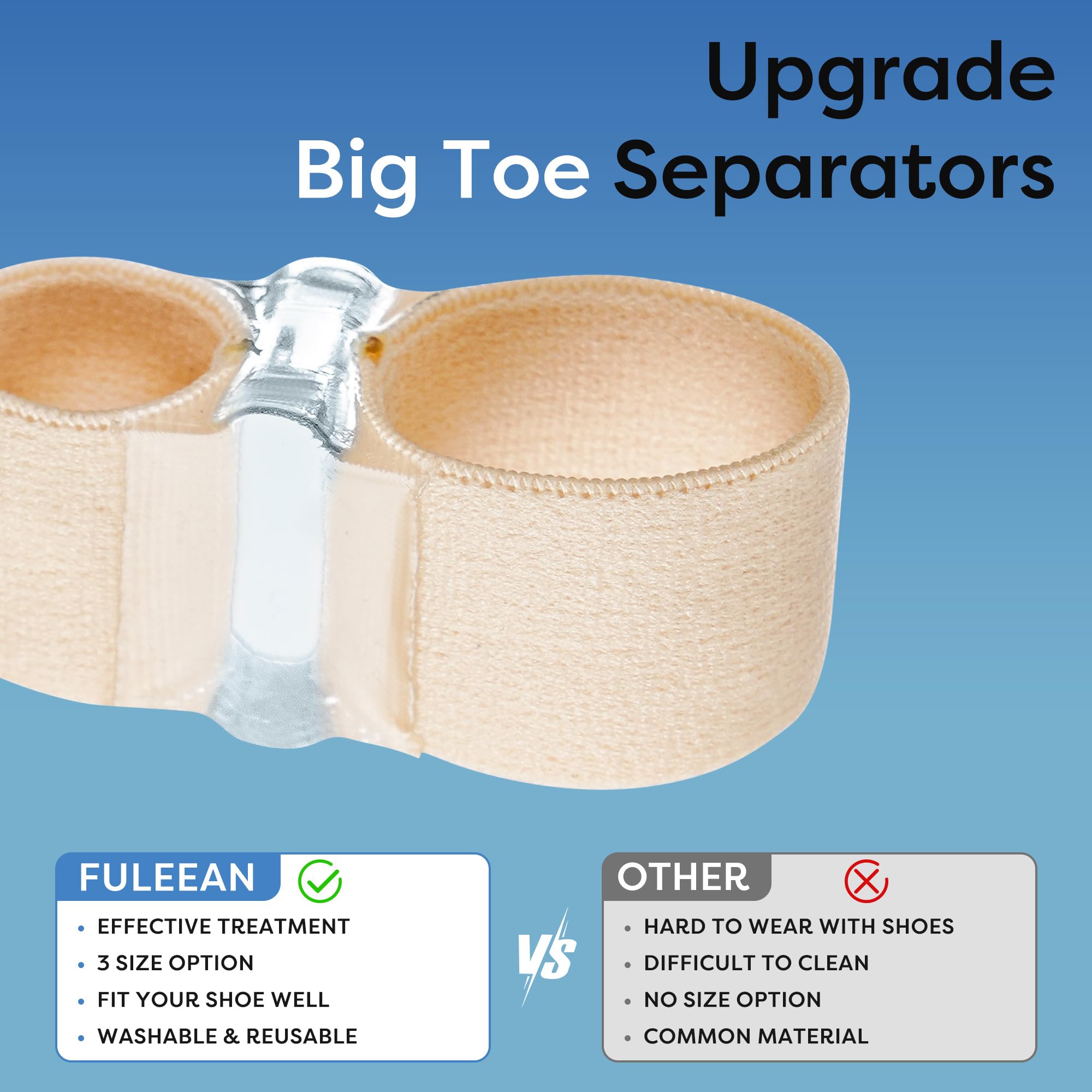FULEEAN Big Toe Spacer 2 Loops worn at night for ongoing toe alignment and relief.