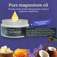 Full Eight Magnesium Body Butter at night implies improved sleep support.