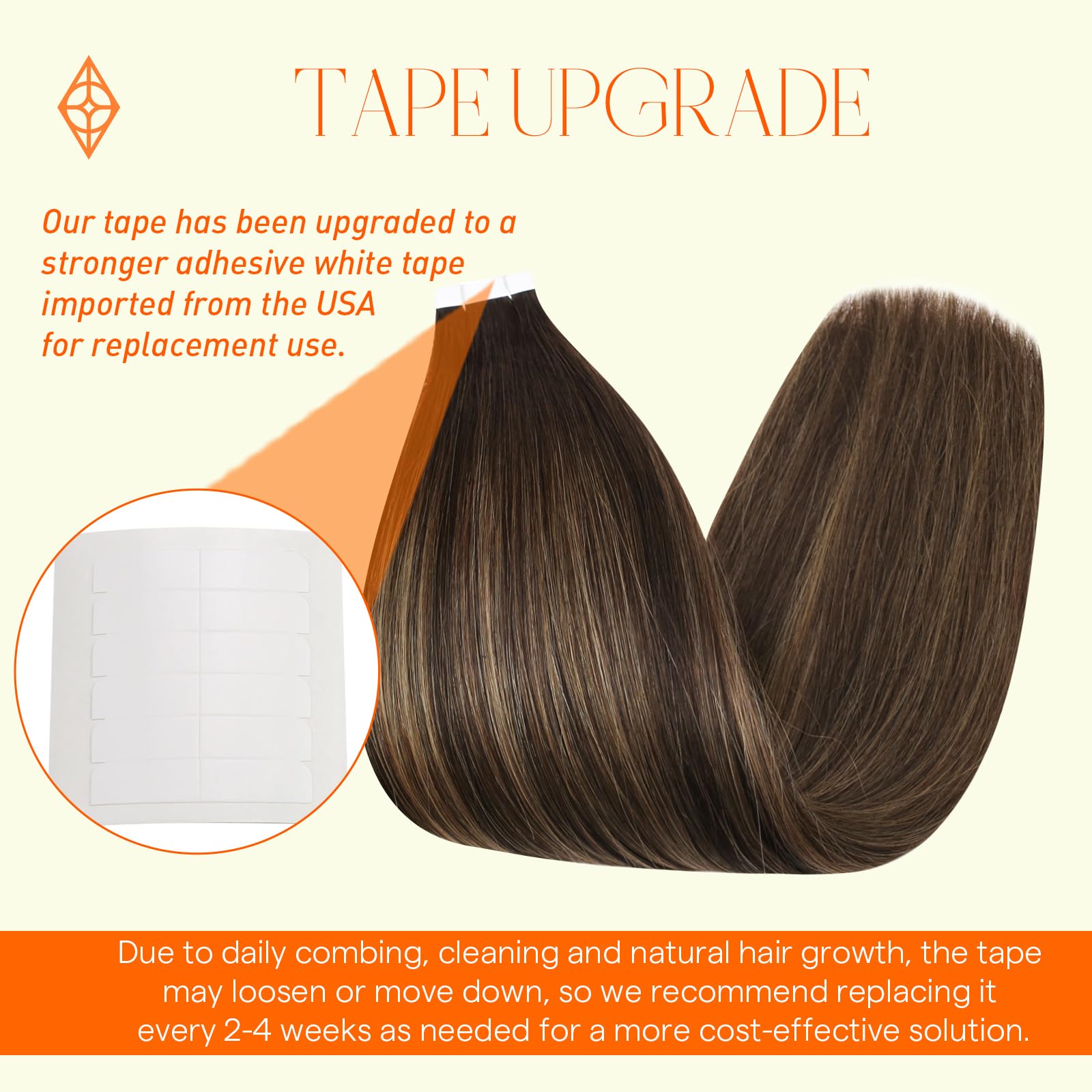 Full Shine adhesive tape close-up showing ultra-thin tabs and discreet attachment.
