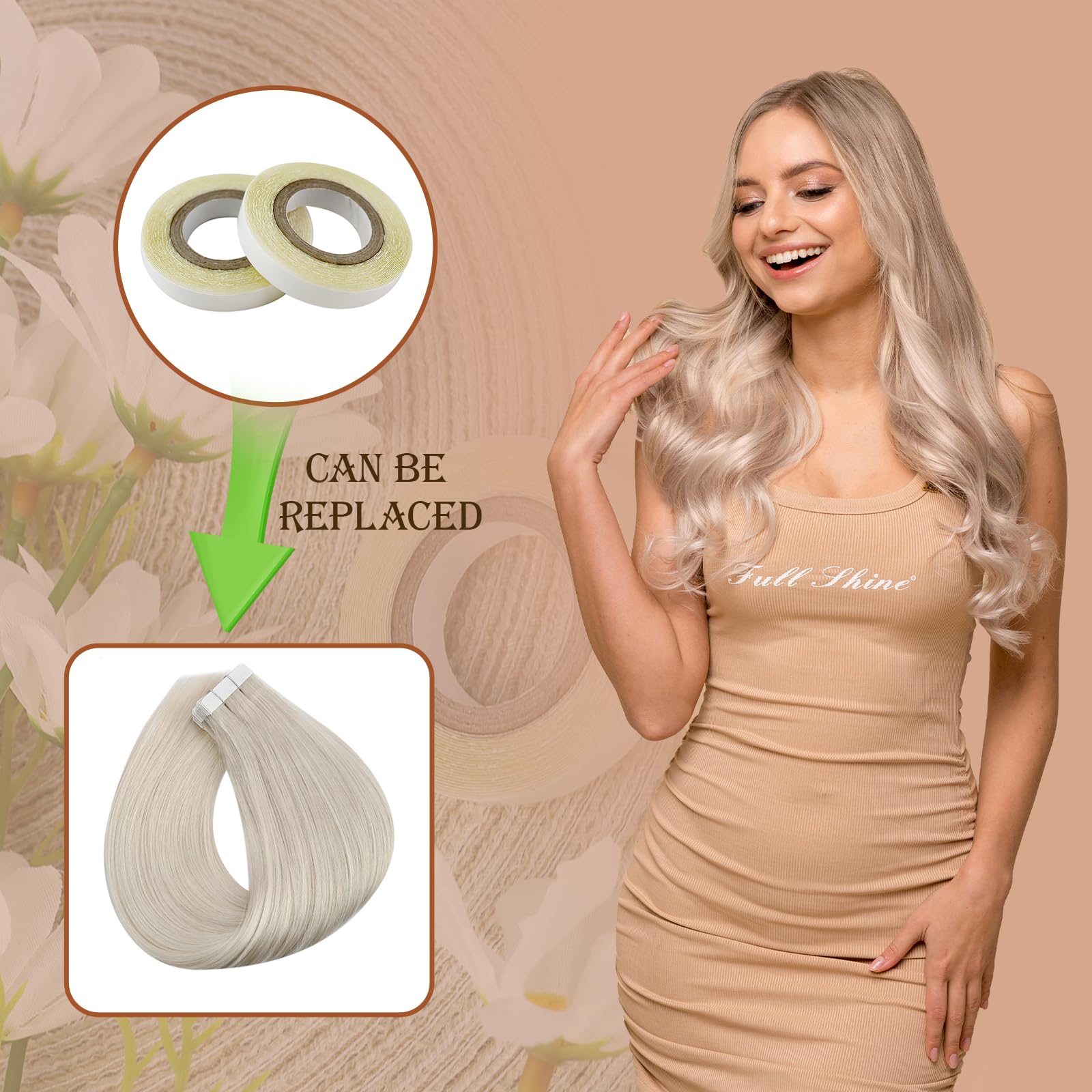 Full Shine transparent tape for extensions blends with light hair tones