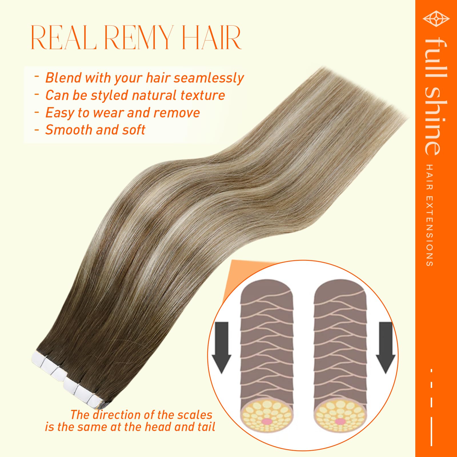 Full Shine human hair tape-in extensions 18 inch for versatile styling and volume