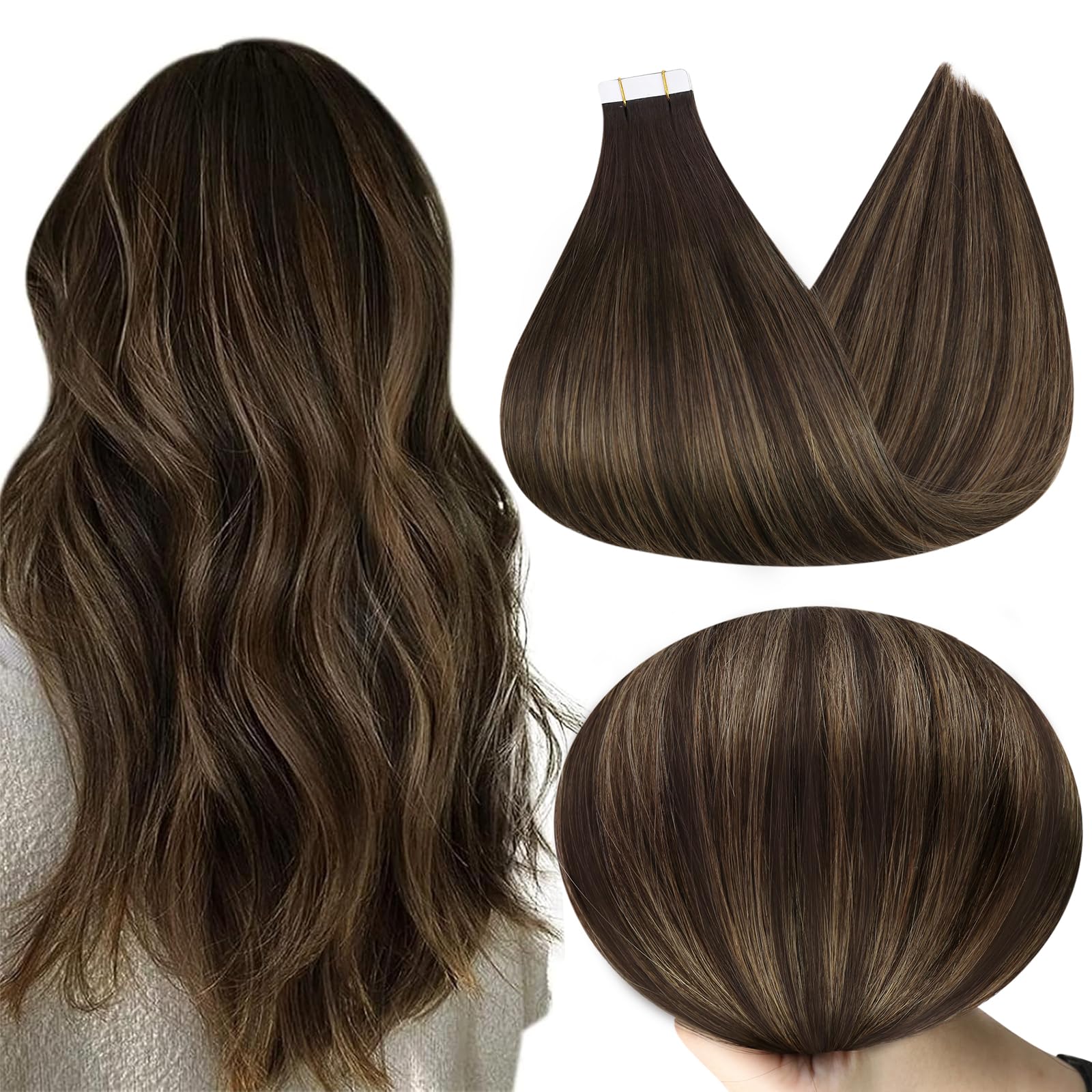 Full Shine tape-in extensions real human hair 20 inch for natural movement.