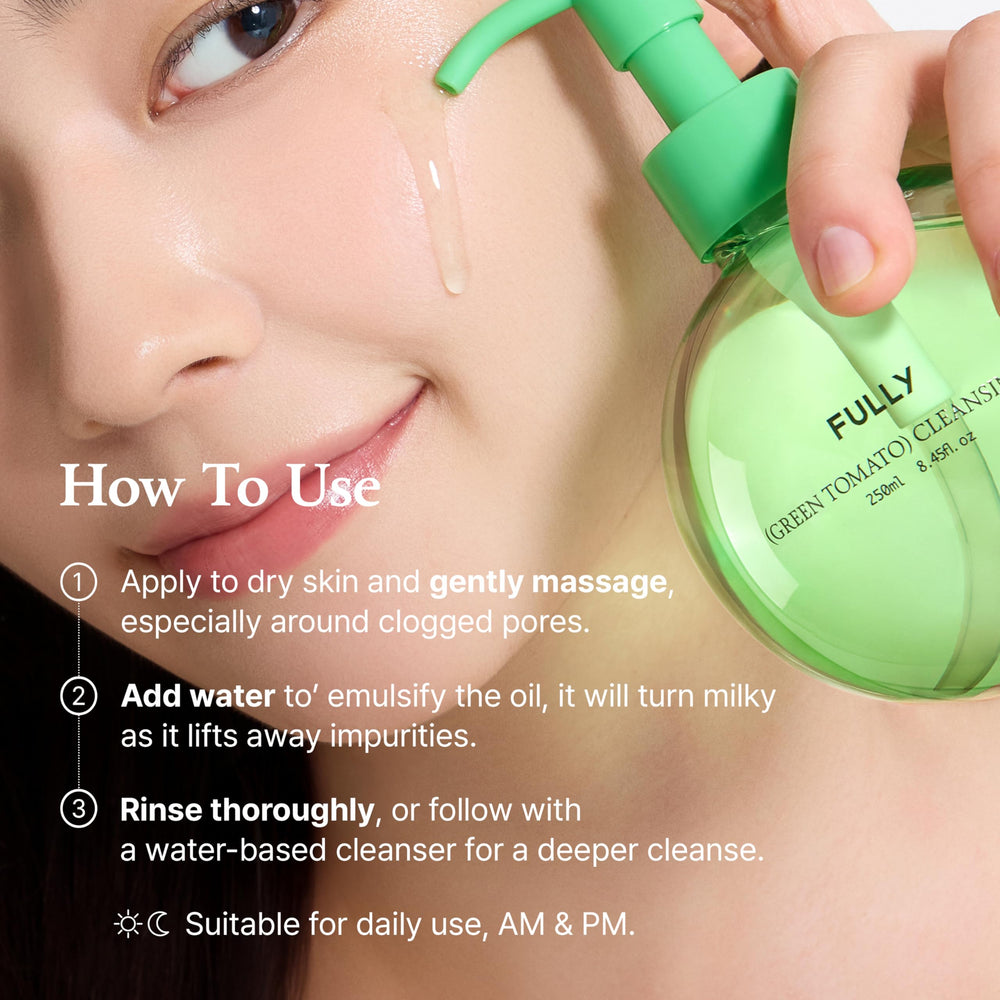 FULLY Green Tomato Cleansing Oil yields a soft, hydrated finish after emulsification