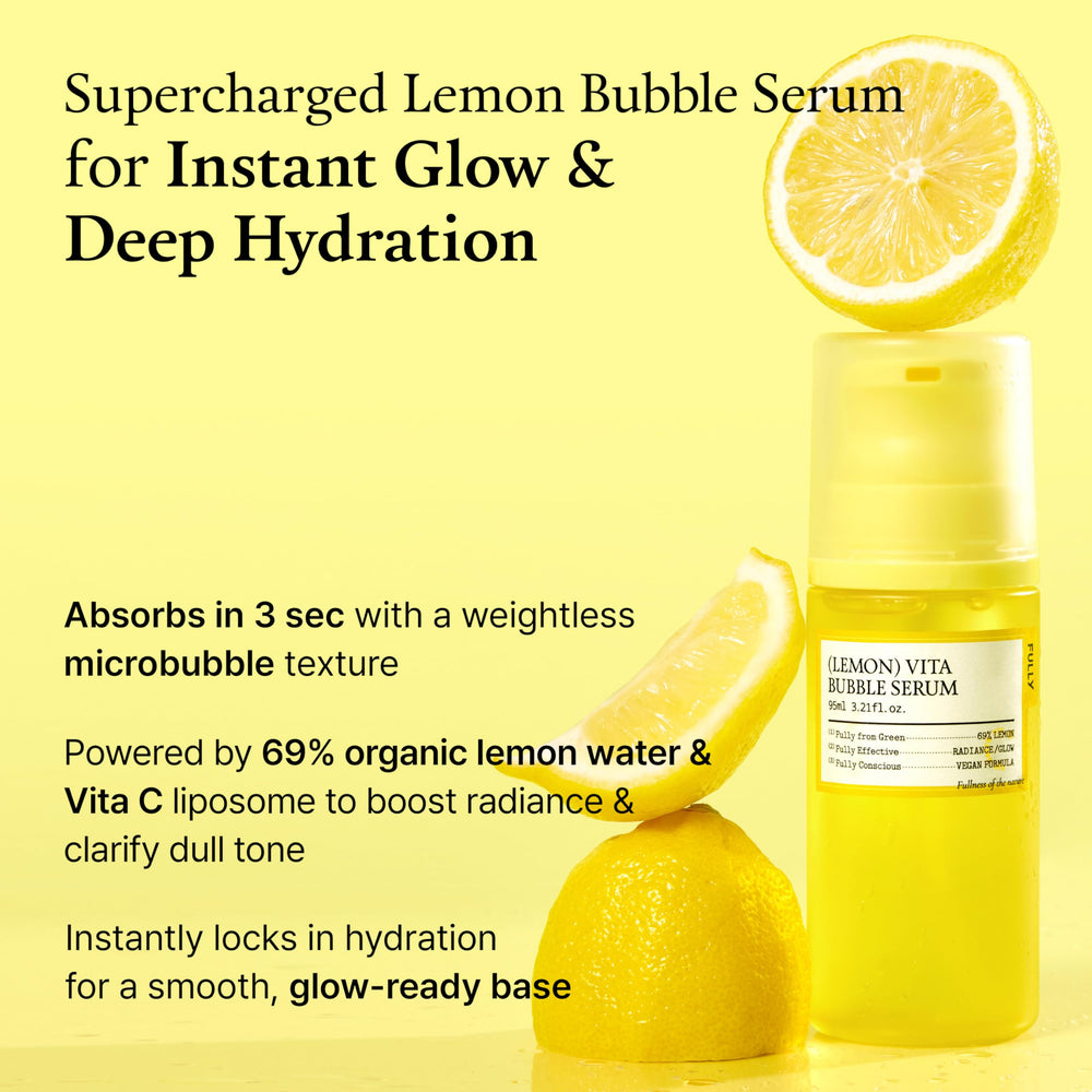 Applying FULLY Lemon Vita Bubble Serum for a smooth, luminous base.