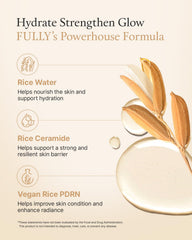 FULLY Rice Ceramide Moisturizing Cream ingredients panel—rice water and ceramide capsules for nourishment.