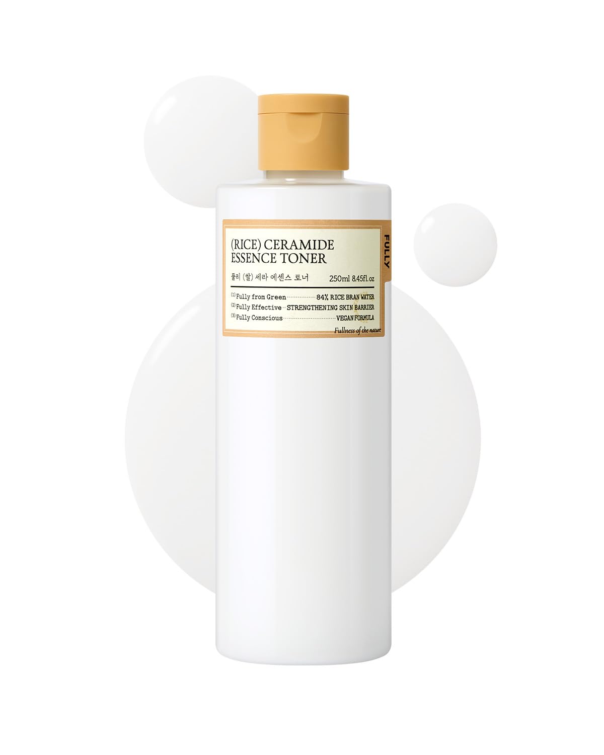 FULLY Rice Ceramide Toner bottle pour for a refreshing skin sensation and even tone.