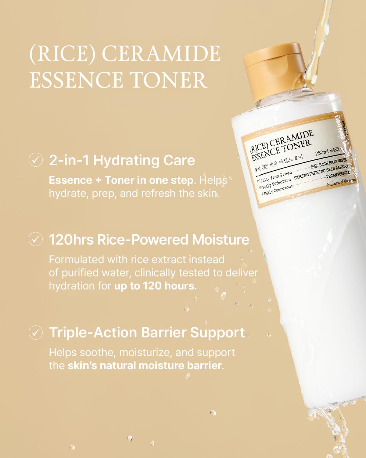 FULLY Rice Ceramide Toner milky texture delivering gentle hydration.