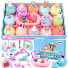 FUNCREVITY bath bombs reveal a surprise dog toy inside, enhancing bath time play.