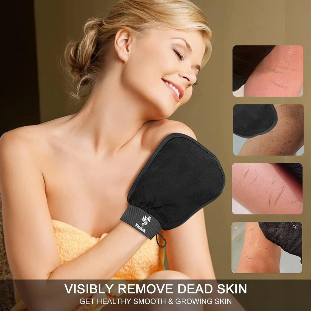 Fundrem Korean exfoliating mitt close-up shows textured surface for deeper exfoliation.
