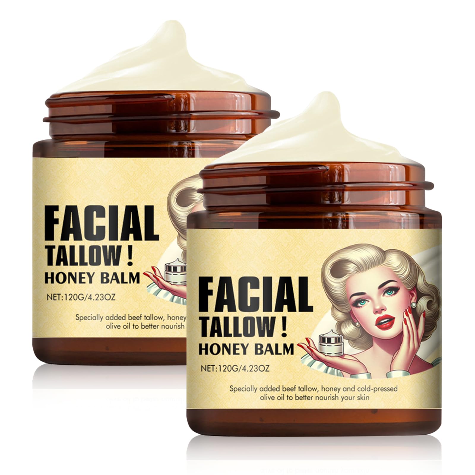 Funfunman whipped tallow honey balm jar front shows creamy texture for daily hydration