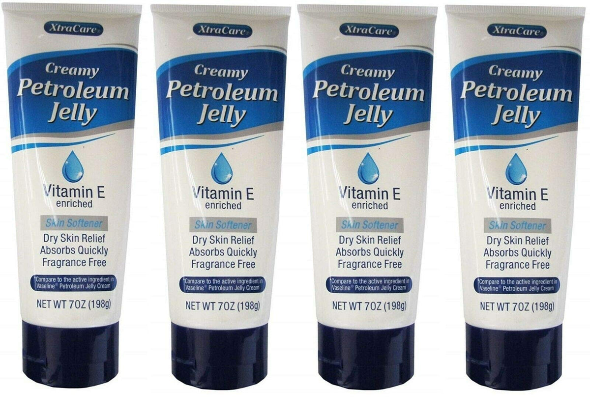 Fungoto 4-pack creamy petroleum jelly jars with vitamin E for everyday moisture.