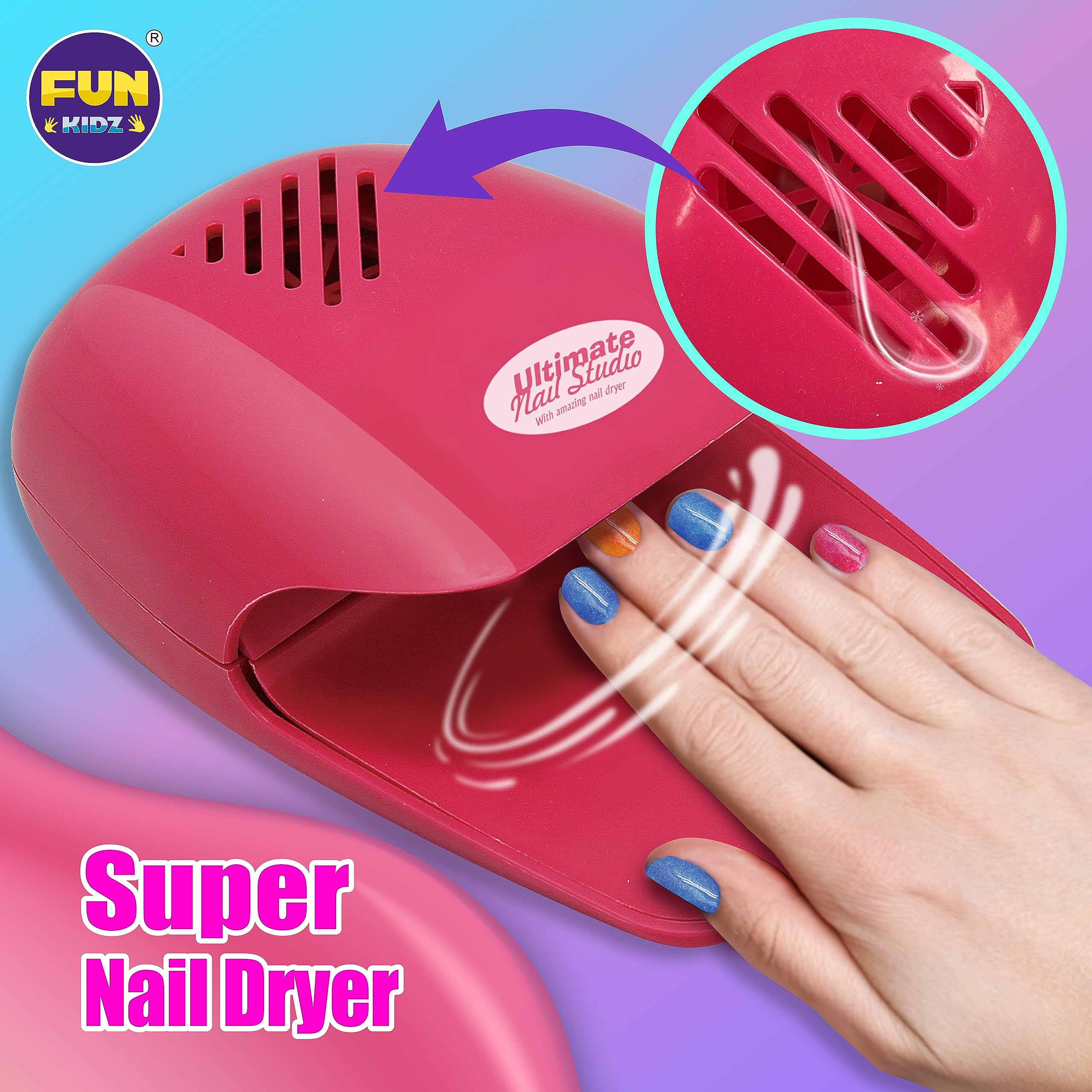 FunKidz party-friendly manicure kit supports sharing and group fun.