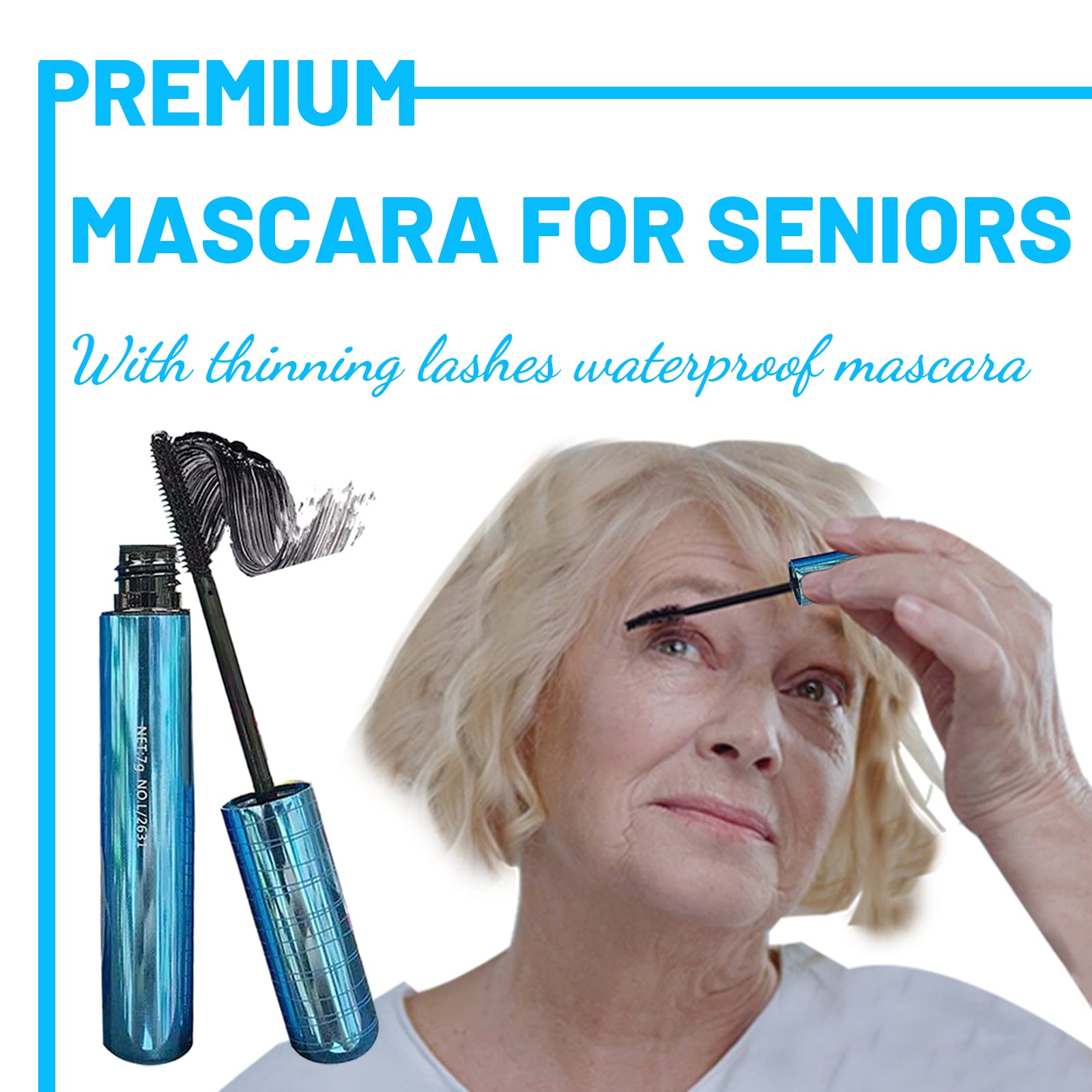Close-up of Fupah mascara brush reaching thinning lashes.