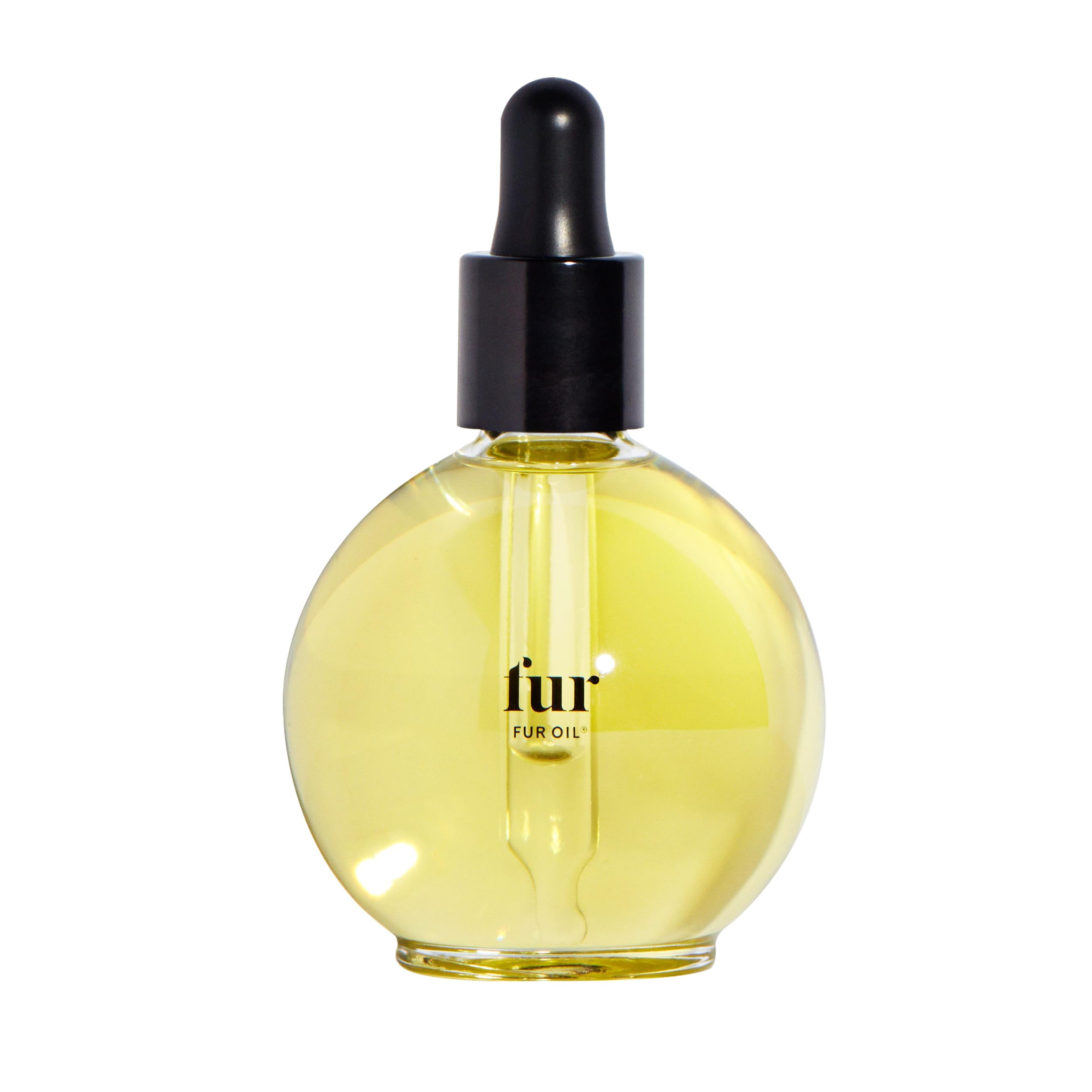 Fur Oil bottle close-up showing a hydrating, quick-absorb formula for skin