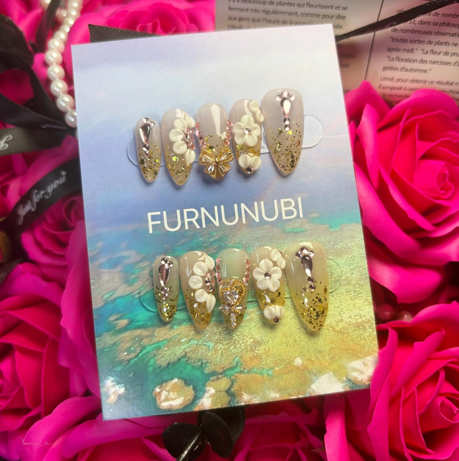 FURNUNUBI nails with 3D flowers for dimensional flair