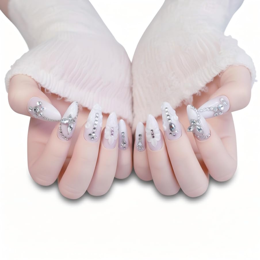 FURNUNUBI milky press-ons with 3D butterfly art for a feminine vibe