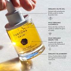 Furtuna Skin Biphase Oil texture close-up highlights a silky finish.