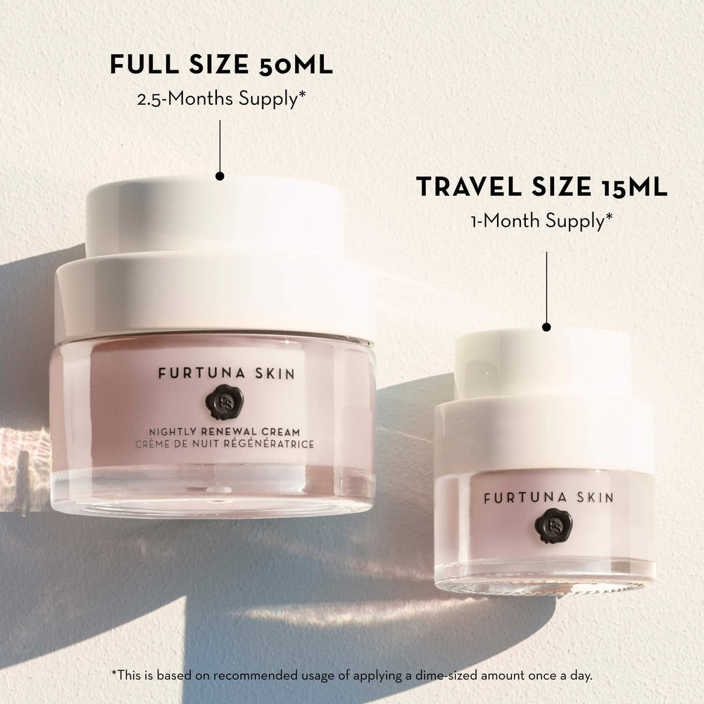 Evening routine shot with Furtuna Skin Nightly Renewal Cream being applied before bed