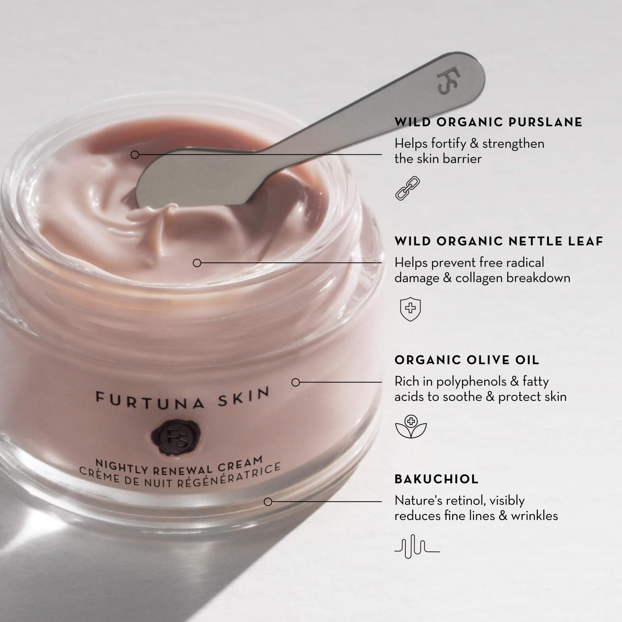 Texture swatch of Furtuna Skin Nightly Renewal Cream on skin for smooth application