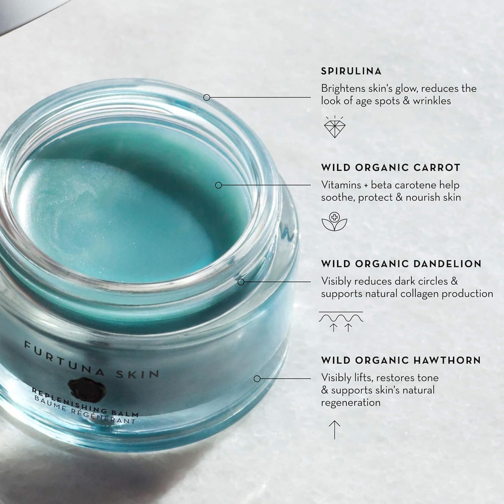 Jar swirl of Furtuna Skin Replenishing Balm showing luxurious moisture