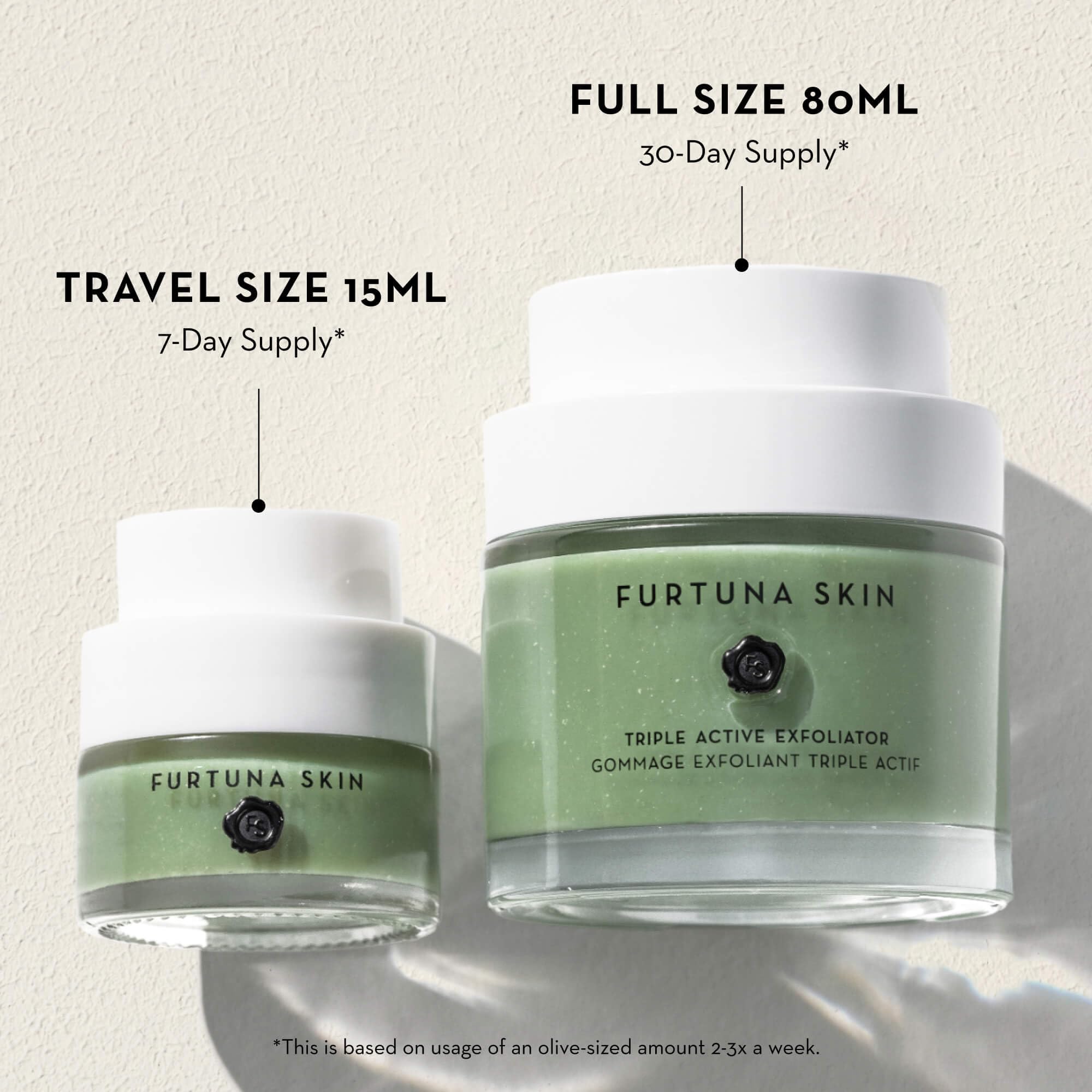 Furtuna Skin 80ml bottle shot showcases travel-friendly, easy-to-use exfoliator.